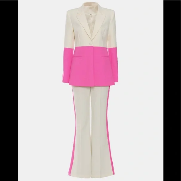 GAWQO ONE-BUTTON CONTRAST BLAZER AND FLARE PANT SET - Picture 2 of 9